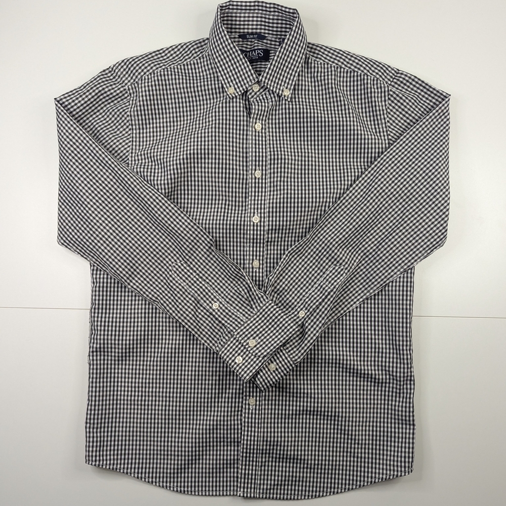 Chaps Black and White Checkered‎ Button-Down Shirt Men's M 15-15 1/2  32/33
